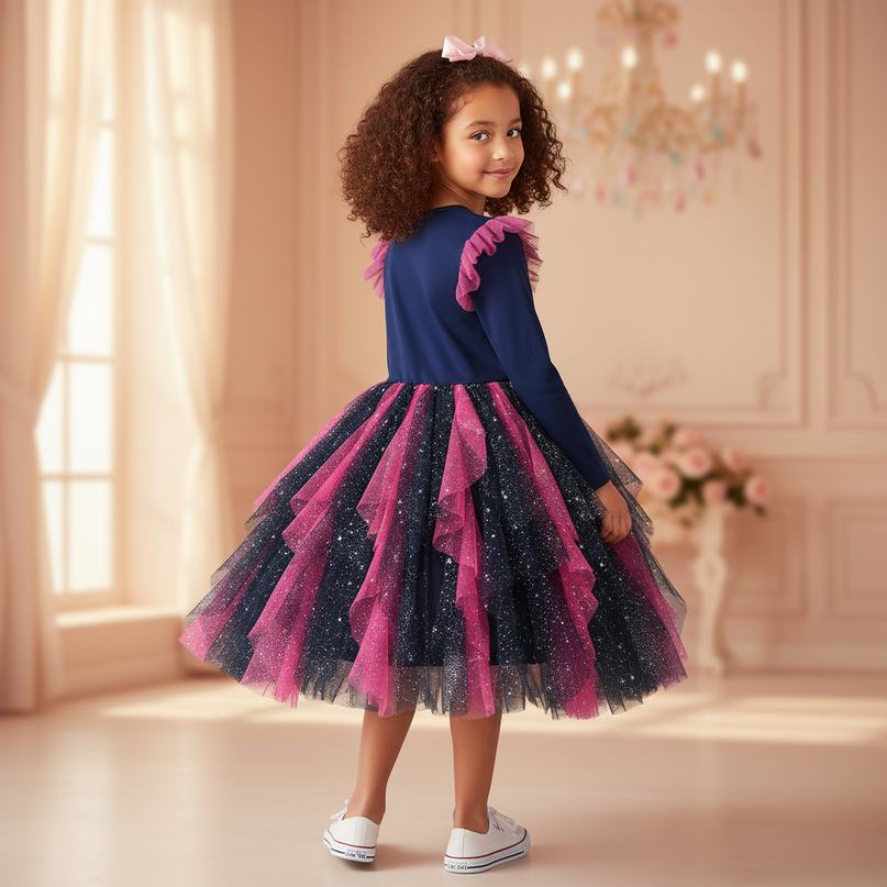 navy unicorn snowflake tutu dress girls - back