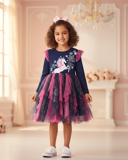 navy unicorn snowflake tutu dress girls - detail