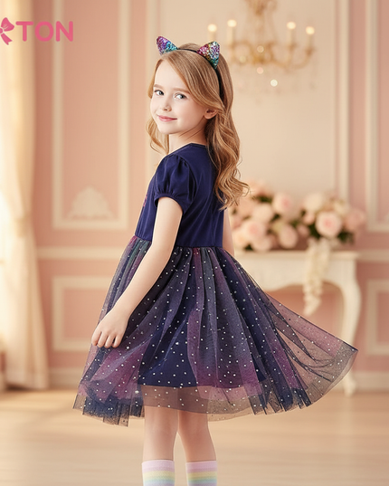 navy unicorn star tutu dress - back