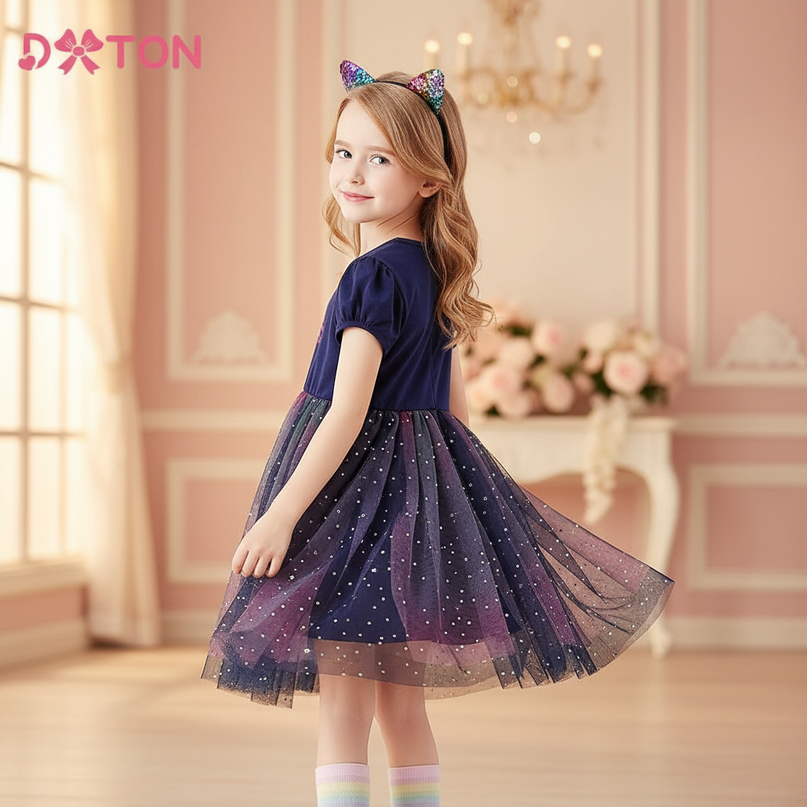 navy unicorn star tutu dress - back