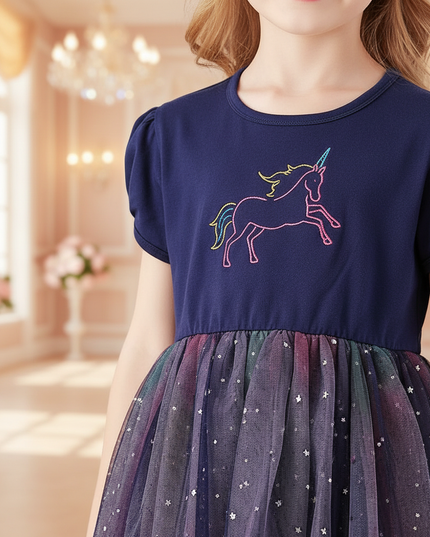 navy unicorn star tutu dress - detail