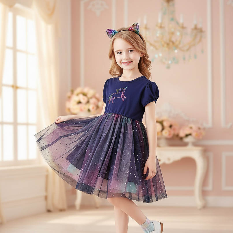 navy unicorn star tutu dress - front