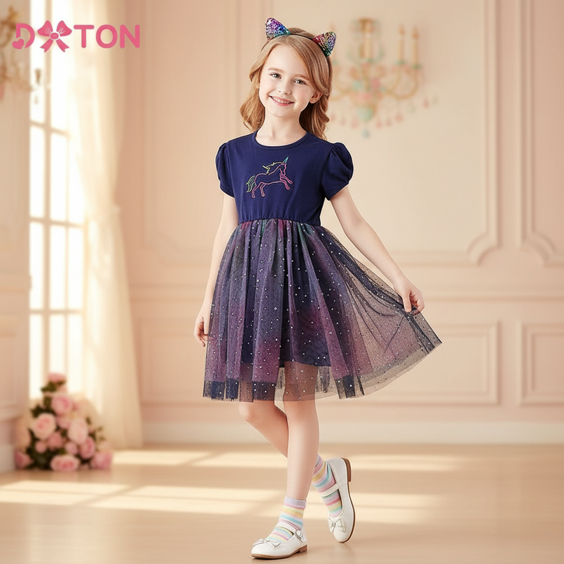 navy unicorn star tutu dress - three-quarter