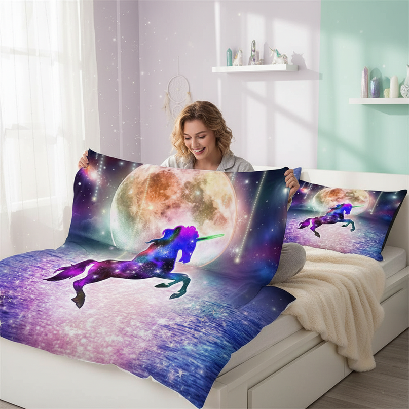 nebula unicorn bedding - in-use