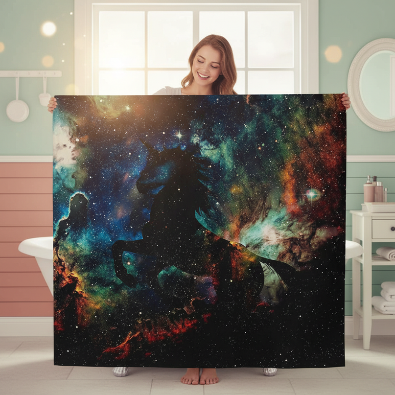 nebula unicorn shower curtain - in-use
