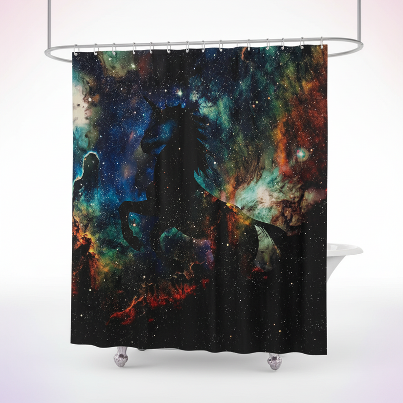 nebula unicorn shower curtain - white-bg