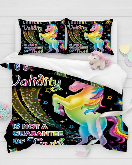 neon quote unicorn bedding - flat-lay