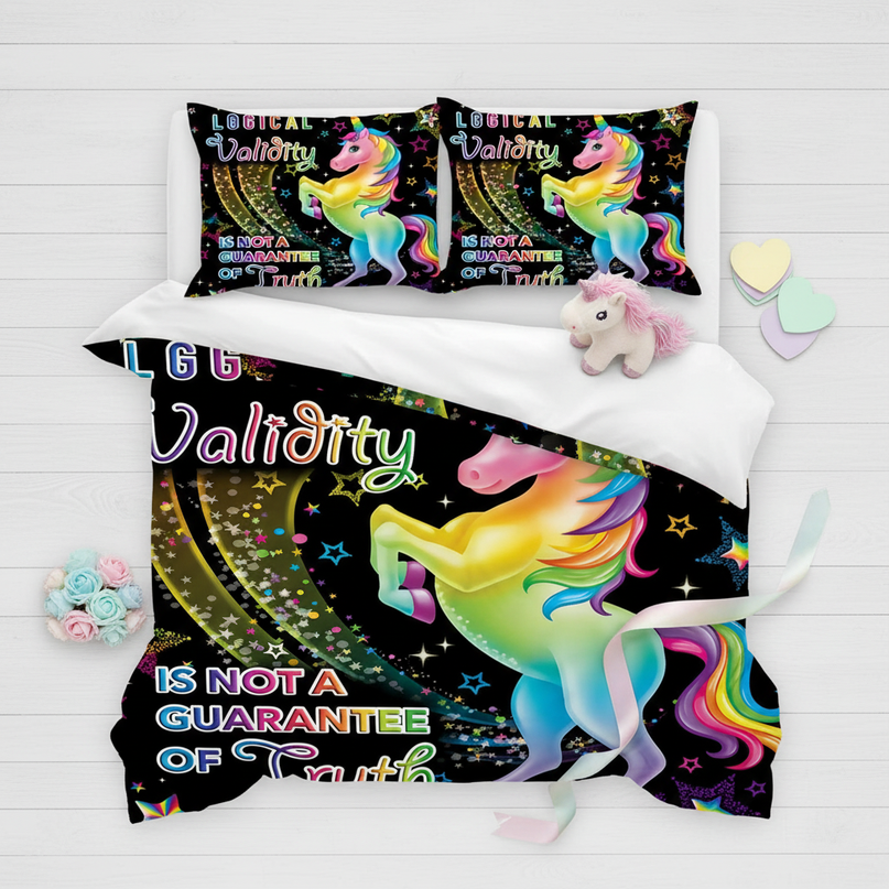 neon quote unicorn bedding - flat-lay