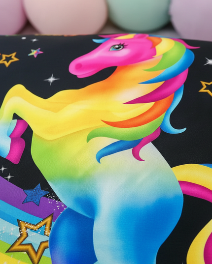 neon rainbow rearing unicorn bedding - detail