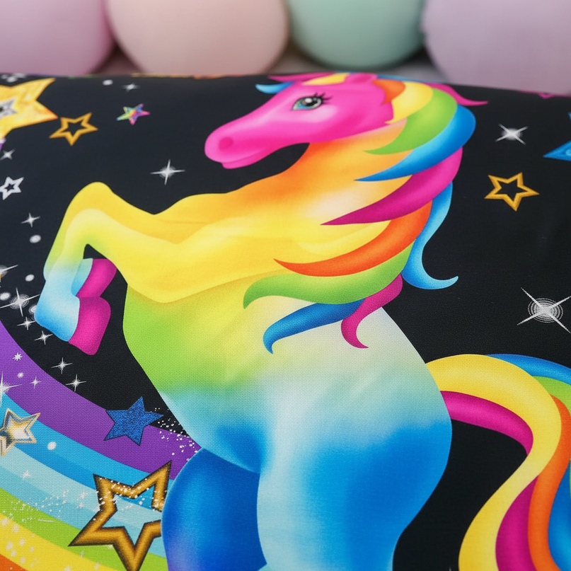 neon rainbow rearing unicorn bedding - detail