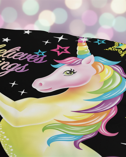 neon star trail unicorn bedding - detail