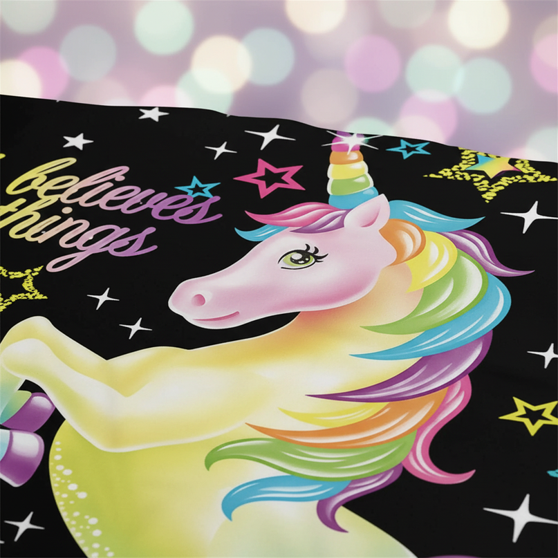 neon star trail unicorn bedding - detail