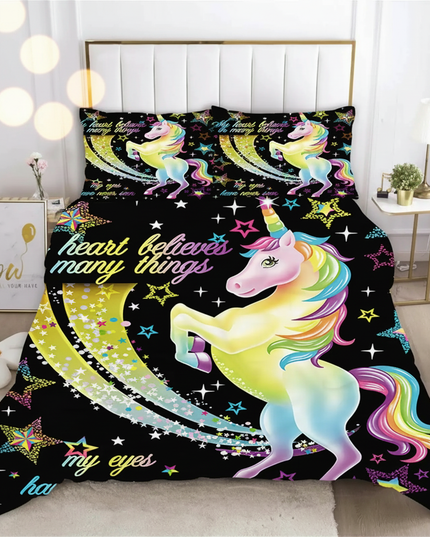 neon star trail unicorn bedding - lifestyle