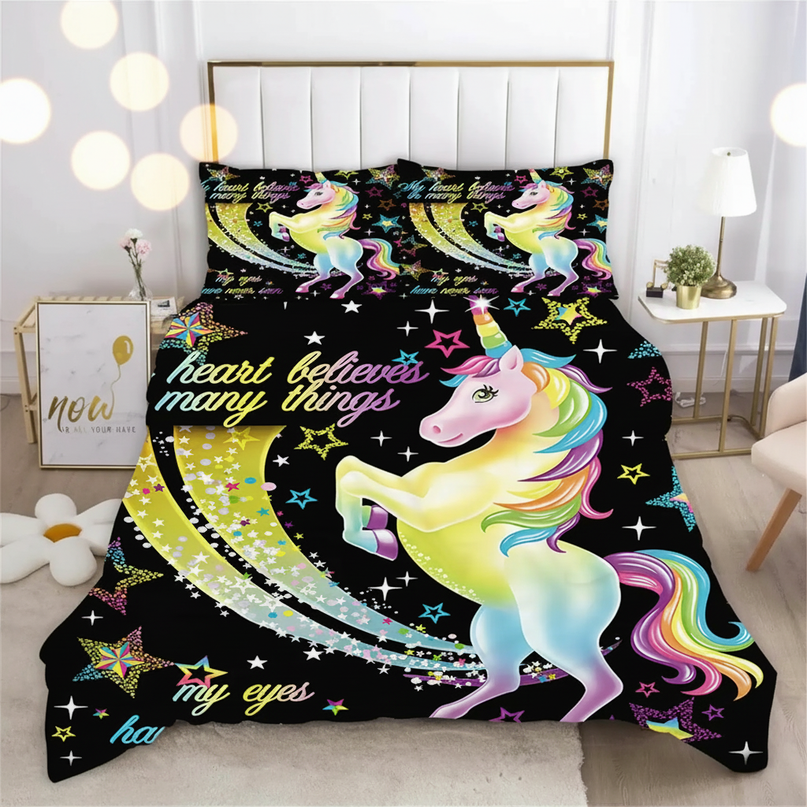 neon star trail unicorn bedding - lifestyle