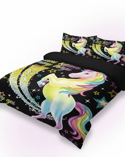 neon star trail unicorn bedding - white-bg