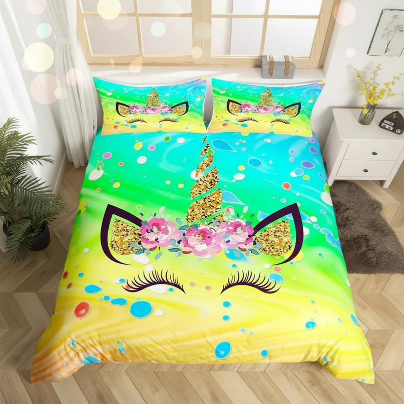 neon unicorn bedding - lifestyle