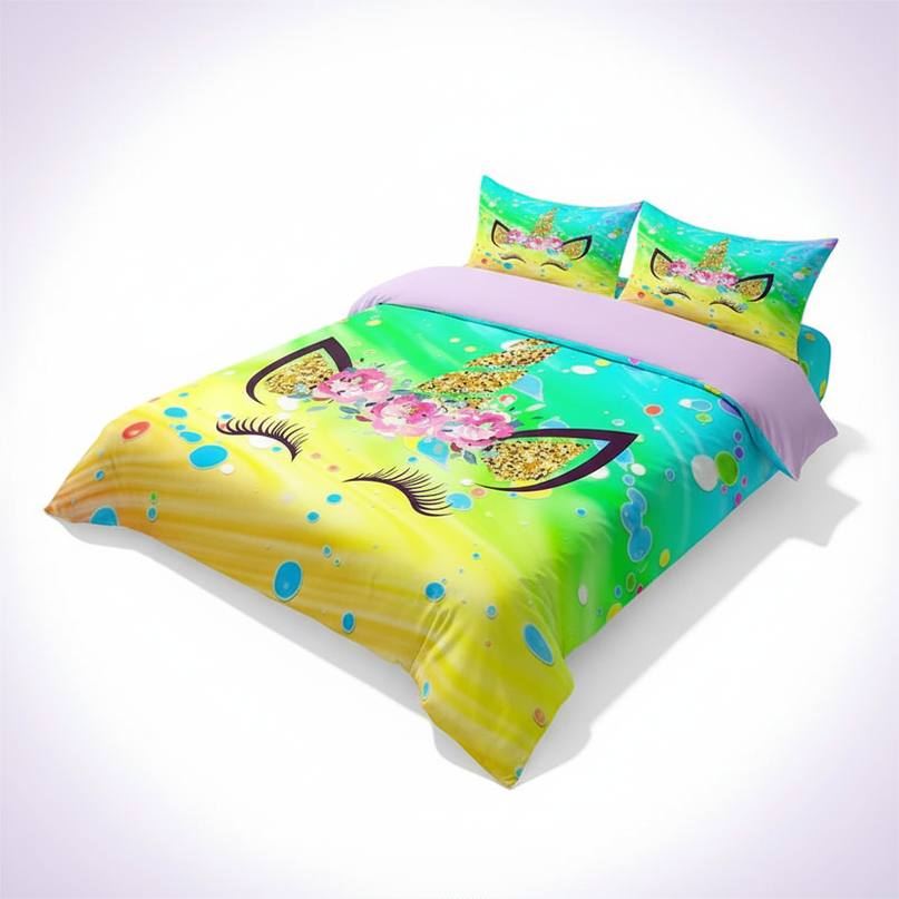 neon unicorn bedding - white-bg