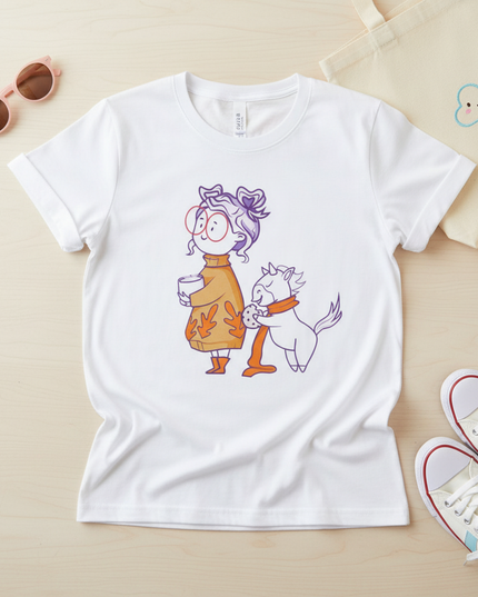neon unicorn shirt - flat-lay