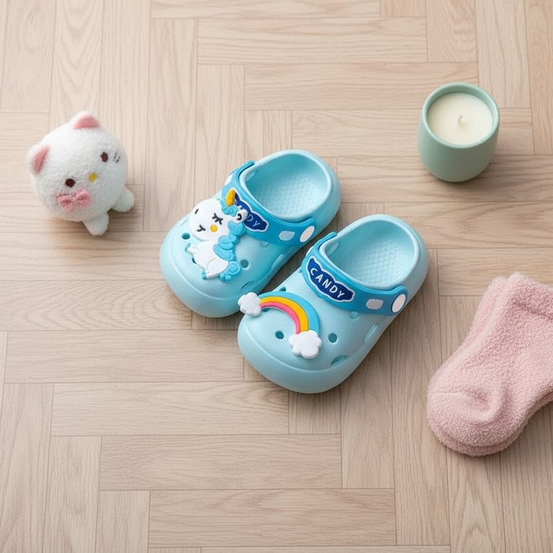 newborn unicorn slippers - flat-lay