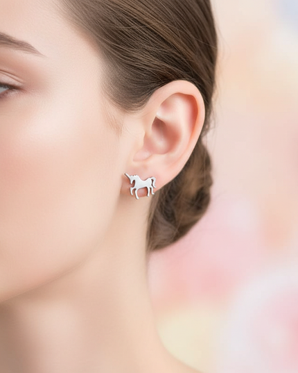 nickel free unicorn earrings - in-use