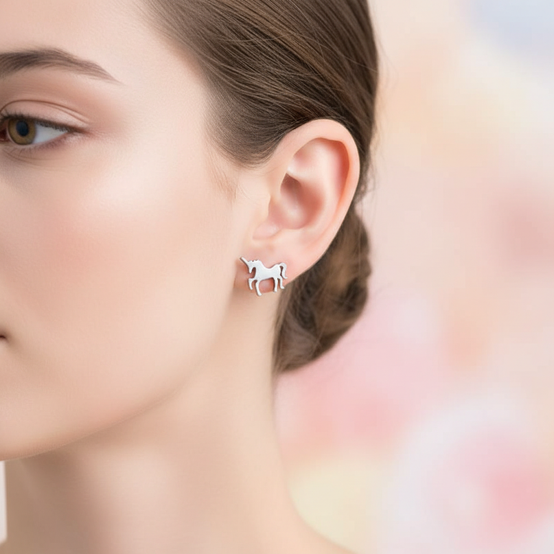 nickel free unicorn earrings - in-use