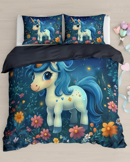 night garden unicorn bedding - flat-lay