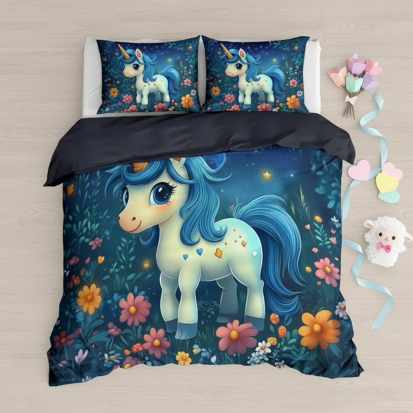 night garden unicorn bedding - flat-lay