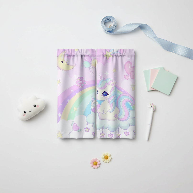 nursery unicorn curtains - flat-lay