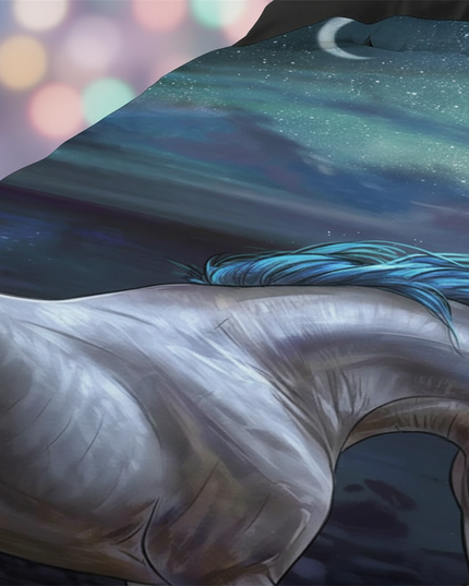 ocean moon unicorn bedding - detail