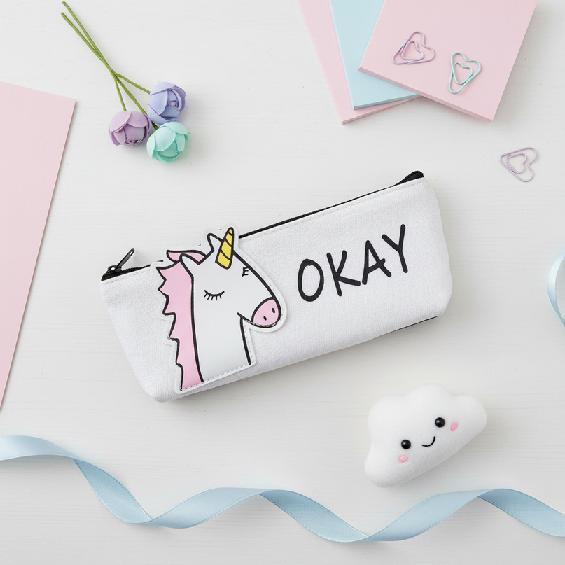 okay unicorn pencil case - flat-lay