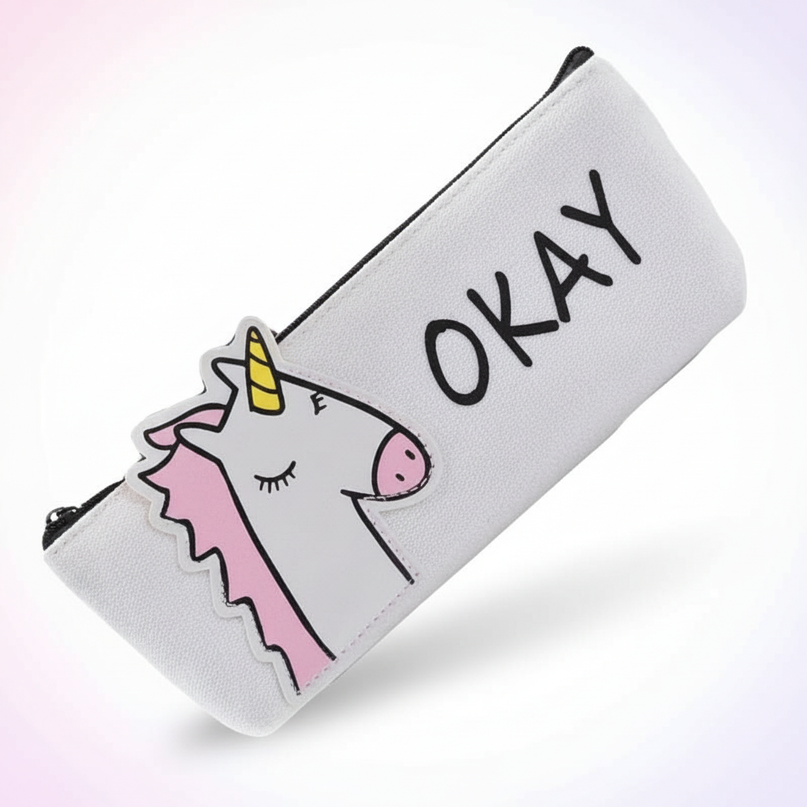 okay unicorn pencil case - white-bg