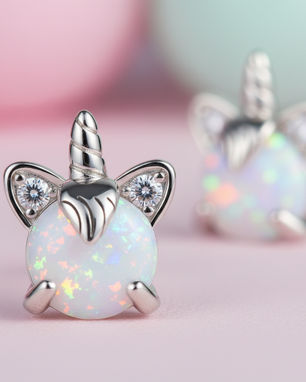 opal unicorn earrings - detail