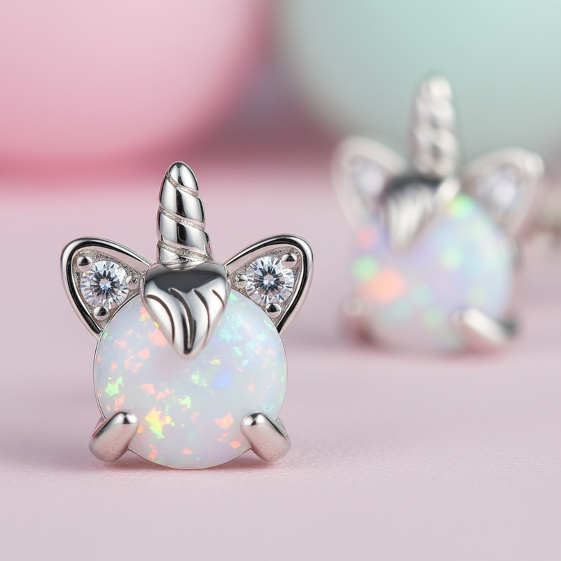 opal unicorn earrings - detail