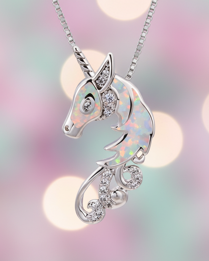 opal unicorn necklace - detail
