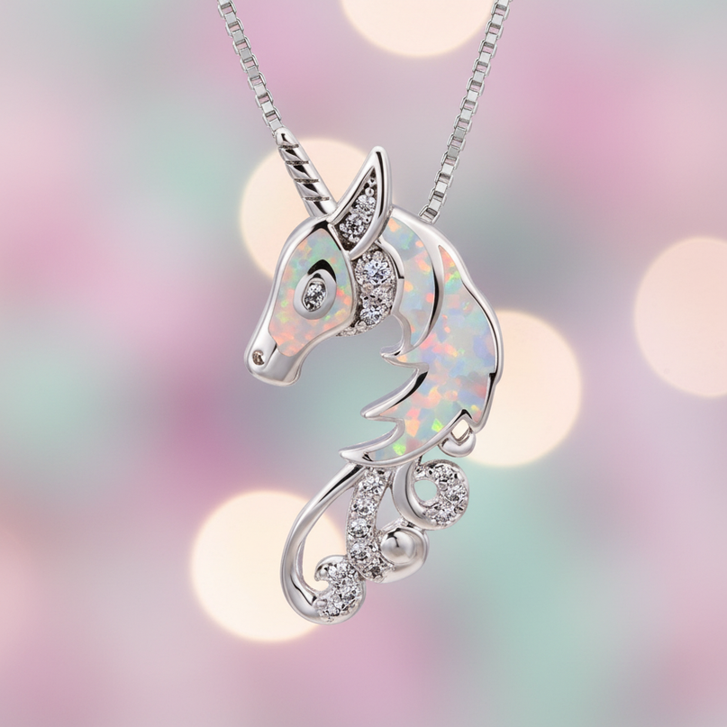 opal unicorn necklace - detail