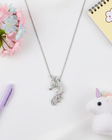 opal unicorn necklace - flat-lay