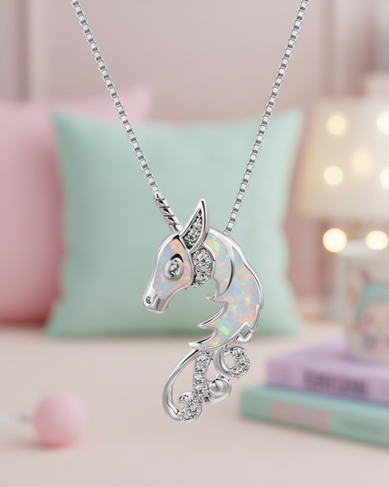 opal unicorn necklace - lifestyle
