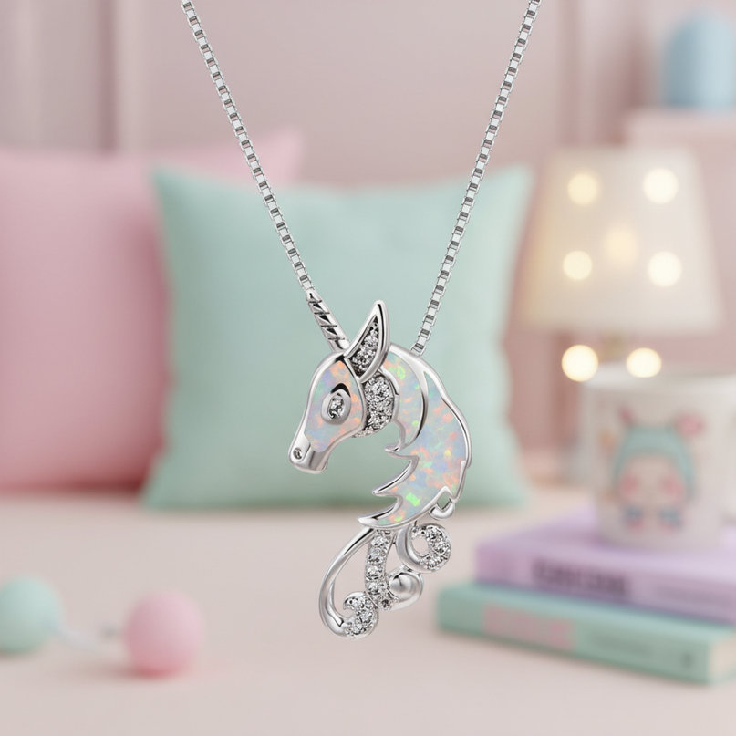 opal unicorn necklace - lifestyle