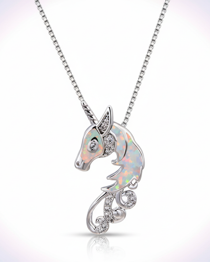 opal unicorn necklace - white-bg