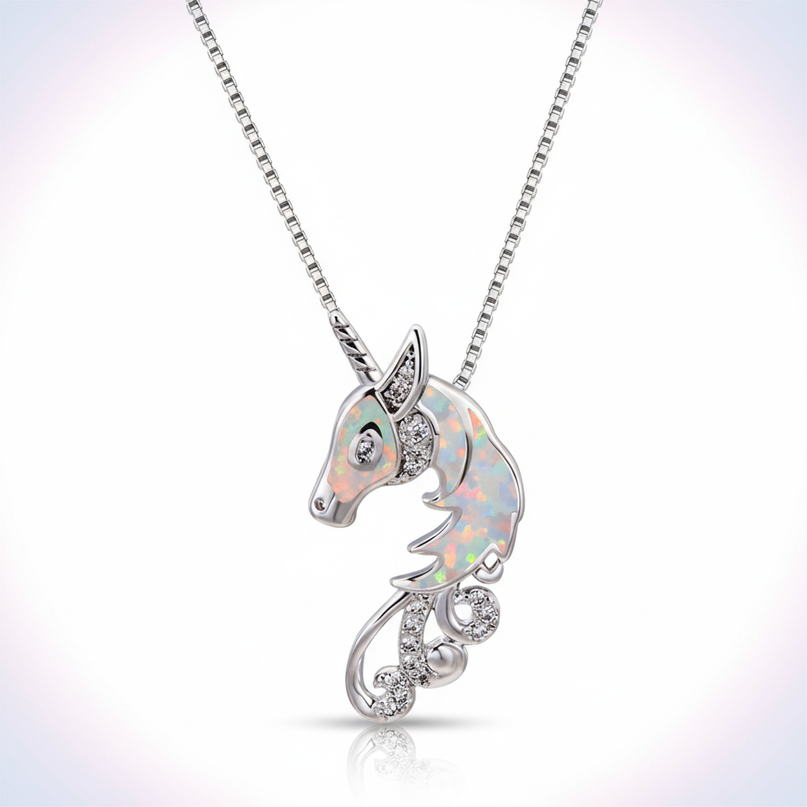 opal unicorn necklace - white-bg
