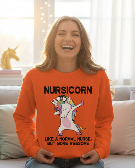 orange nursicorn sweater - in-use
