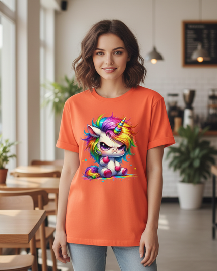 orange unicorn cartoon shirt - lifestyle
