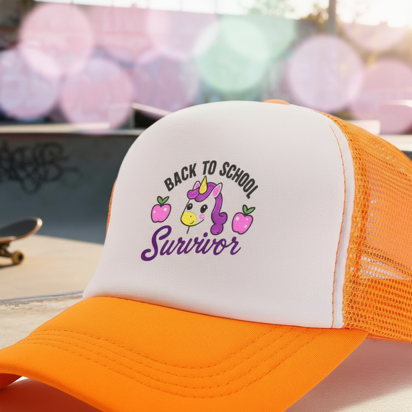 orange unicorn hat - detail