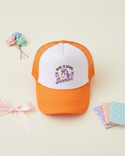 orange unicorn hat - flat-lay