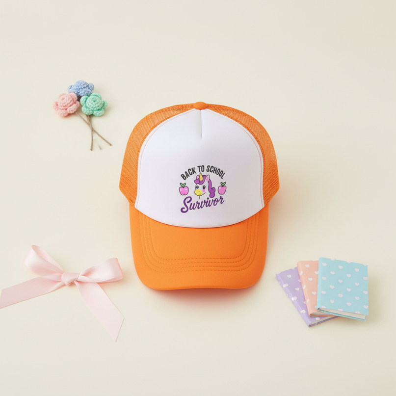 orange unicorn hat - flat-lay