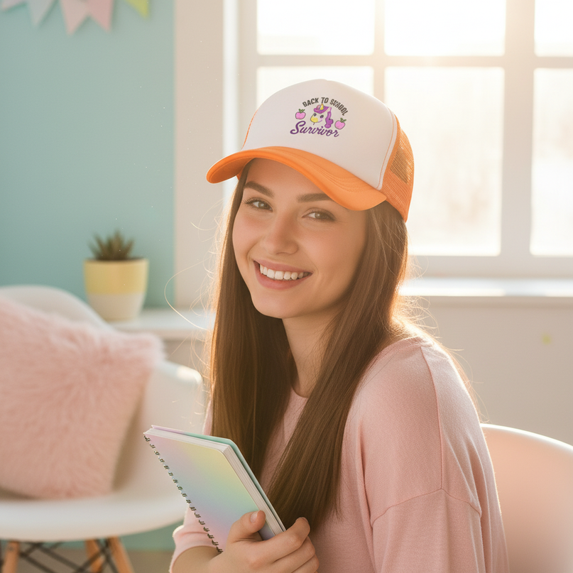 orange unicorn hat - in-use