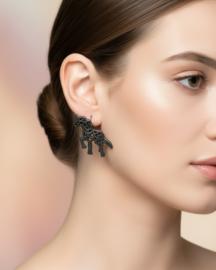 origami unicorn earrings - in-use
