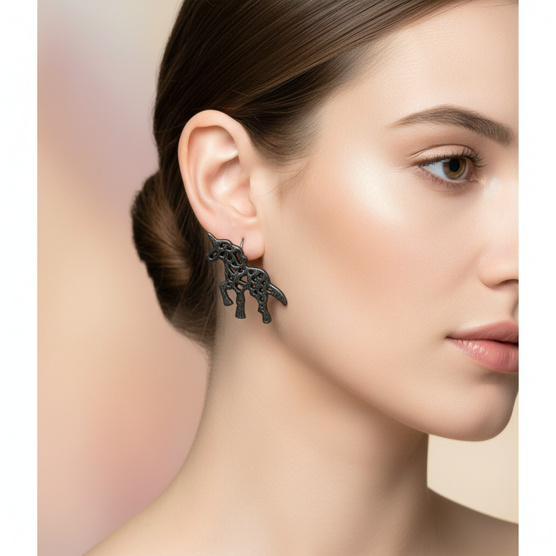 origami unicorn earrings - in-use