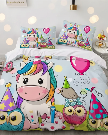 owl balloon party unicorn bedding - lifestyle