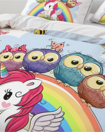 owl friends rainbow unicorn bedding - detail